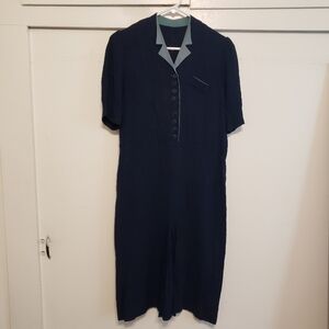 Vintage 1940s-1960s Navy Blue Light Blue Dress Jacket Suit Set